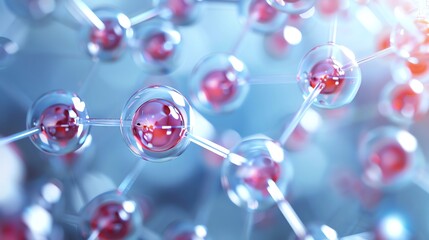 Abstract 3D rendering of a molecule with red and blue spheres connected by lines, representing the microscopic world.