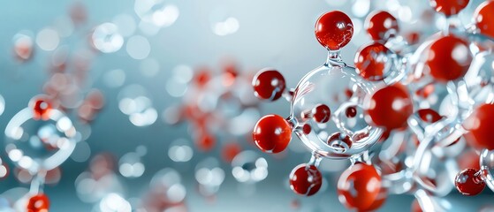 Abstract 3D rendering of red spheres connected by lines, representing molecular structure.