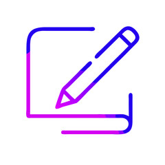 Gradient neon pencil and paper icon, pink and purple, digital writing symbol