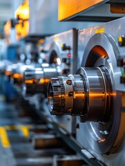 Close-up view of a metalworking machine with intricate details. AI.