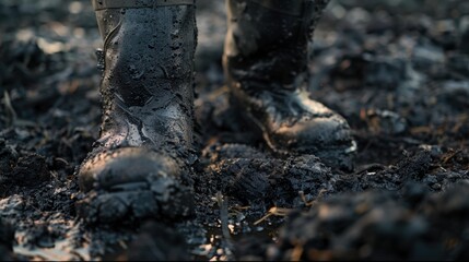 Fototapeta premium Boots covered in mud. AI.