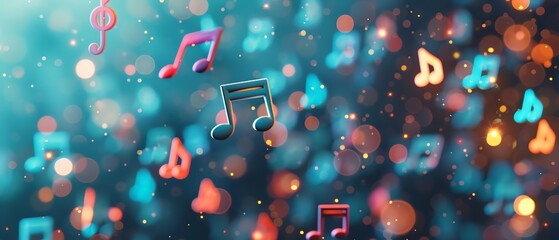 Abstract pink and blue background with music notes.