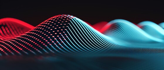 Abstract digital wave with glowing red and blue lines. Futuristic technology background.