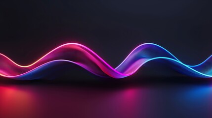 Abstract 3D neon wave pattern with pink and blue glow on dark background