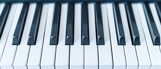 Close-up of piano keys illuminated in blue and pink light.