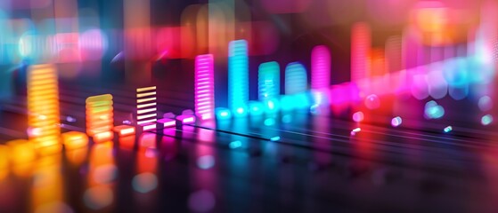 Abstract colorful neon lights background with blurred bokeh effect.