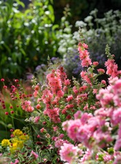 Pink Flowers in a Lush Garden