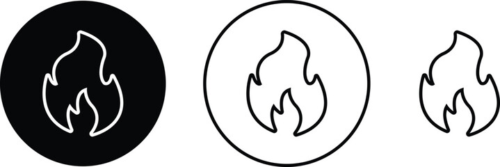 Fire icons set in flat and line style. fire warning sign isolated on transparent background. Flame Editable Stroke black collection vector. Campfire, Bonfire, Flame Sign, Front View for web and app.