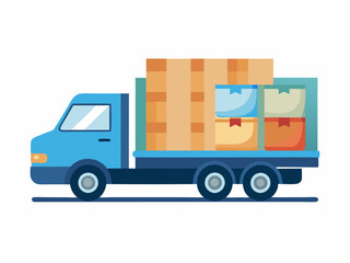 A delivery truck with a lot of packages going sideways