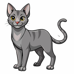 gray striped cat standing on four legs, side view, vector isolated on white.