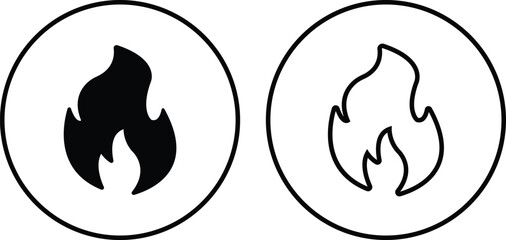 Fire icons set in flat and line style. fire warning sign isolated on transparent background. Flame Editable Stroke black collection vector. Campfire, Bonfire, Flame Sign, Front View for web and app.