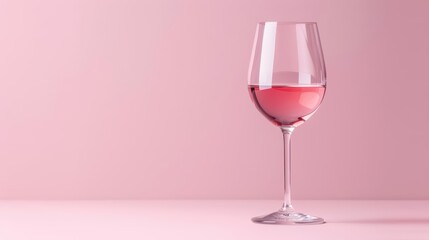 A delicate rose wine with a light pink tint in a stylish glass, banner, with copy space
