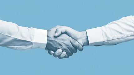 A dynamic scene of a corporate merger with business leaders shaking hands, banner, with copy space