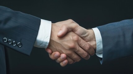 Obraz premium A dynamic scene of a corporate merger with business leaders shaking hands, banner, with copy space