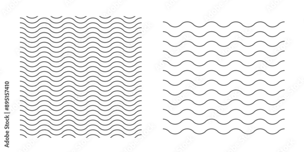 Poster wavy lines pattern vector element, wave ripple thin line strokes simple zigzag texture set, stream z