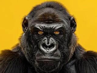 Fototapeta premium Gorilla face on yellow background