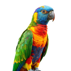 PSD colourful parrot on wooden branch isolated on transparent background