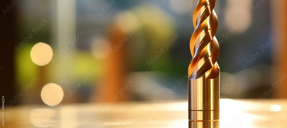 Aufkleber sharp cnc drill bit in focus against blurred background of intricate machine workings