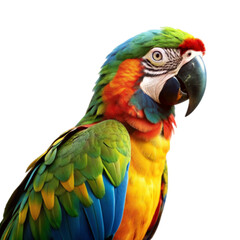 PSD colourful parrot on wooden branch isolated on transparent background