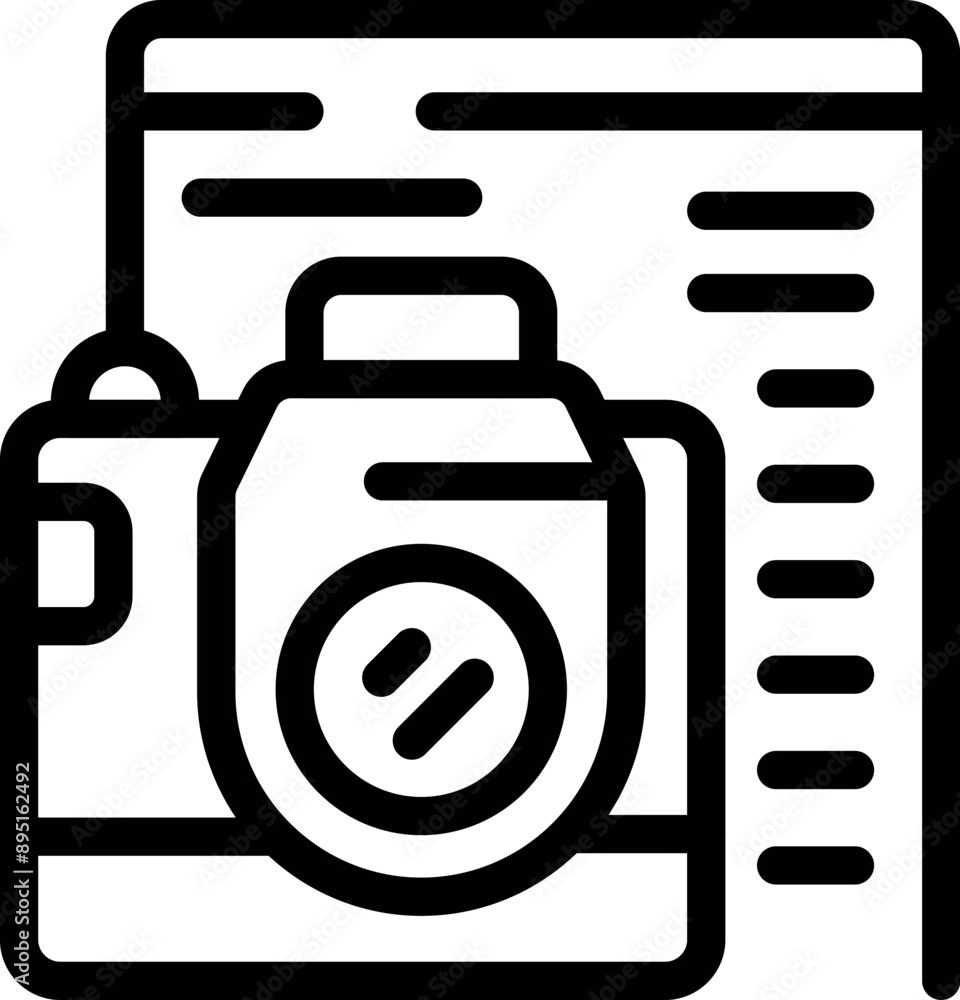 Poster line art icon of a photographer editing a photo using professional software on a computer