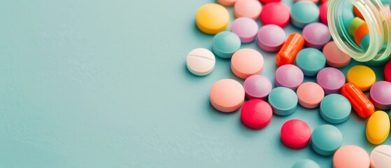 Colorful Pills Spilled on Blue Surface