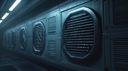 Ventilation is showcased in an ultramodern, supernatural scene, with advanced air circulation systems and ample copy space