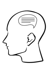 Human face with message image, message and human face concept image, message in brain image template