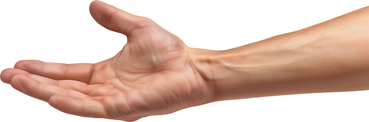 Hand open and ready to help or receive. Gesture isolated on white background with clipping path. Helping hand outstretched for salvation.