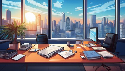 President's office inside a high-rise building office overlooking the outside
