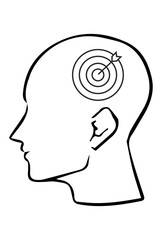 Human face with target image, target and human head concept image, target in brain image template