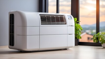 Modern Air Conditioner in Operation with Visible Air Flow on a beautiful background 
