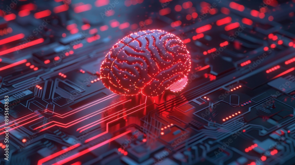 Poster a concept art demonstrating the integration of artificial intelligence with sophisticated digital ci