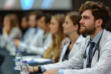 Medical Conference: Healthcare professional attending a medical conference or seminar.