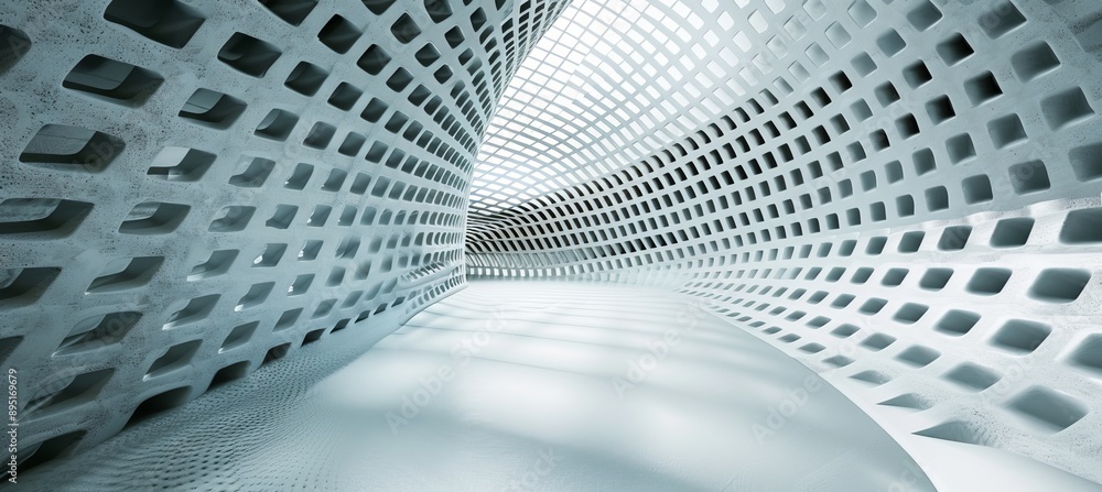 Poster abstract modern architecture background with white concrete tunnel structure. 3d rendering