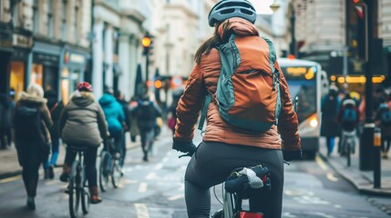 Fototapeta premium Cyclist in a nature park with mountains in the background