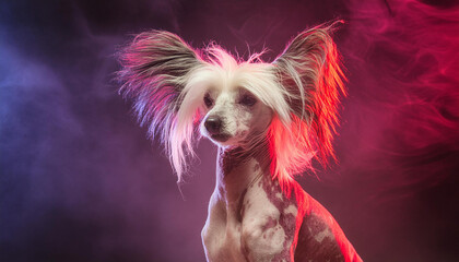 Chinese Crested Dog Portrait with Artistic Flair in Studio