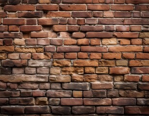 Fototapeta premium Rough, aged brick wall with weathered textures and natural imperfections.