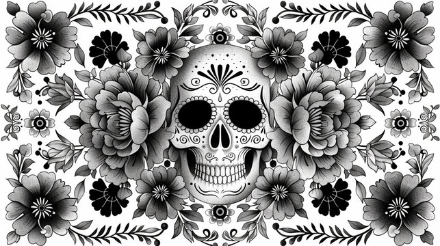 Festive Dia De Muertos Skull on empty background