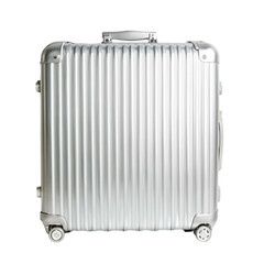 Fototapeta premium Stylish beige travel suitcase wheels