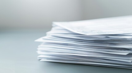 A close-up view of a neatly stacked pile of white papers on a simple surface, ideal for office or paperwork themes.
