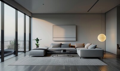 Modern living room with minimalist furniture and sleek decor