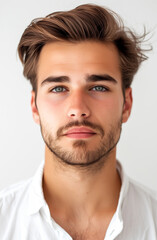 Obraz premium Attraktiver Mann mit Bart und Hemd - Passfoto