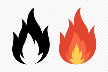 Vector Fire Flame Isolated Icon Set. Campfire, Bonfire, Flame Sign, Front View. Vector Illustration