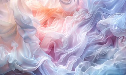 Obraz premium Soft, pastel threads arranged in a dreamy, cloud-like abstract form, evoking a sense of tranquility and lightness