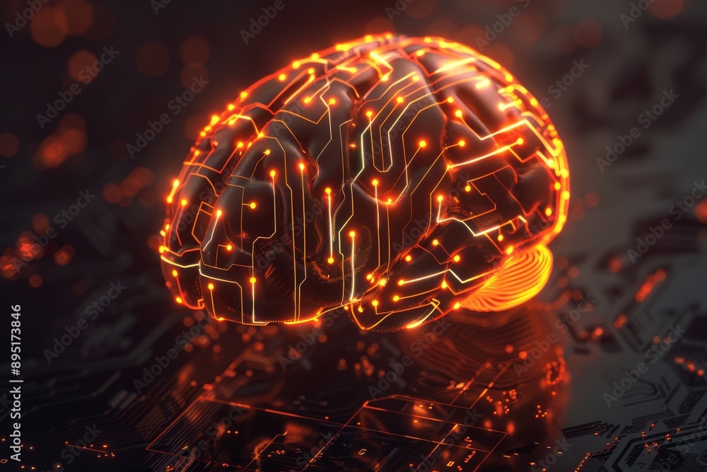 Poster a digital brain symbolizing neural networks and circuitry with colorful connections for innovation a