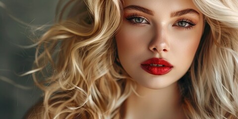 Fototapeta premium Blonde woman with red lipstick