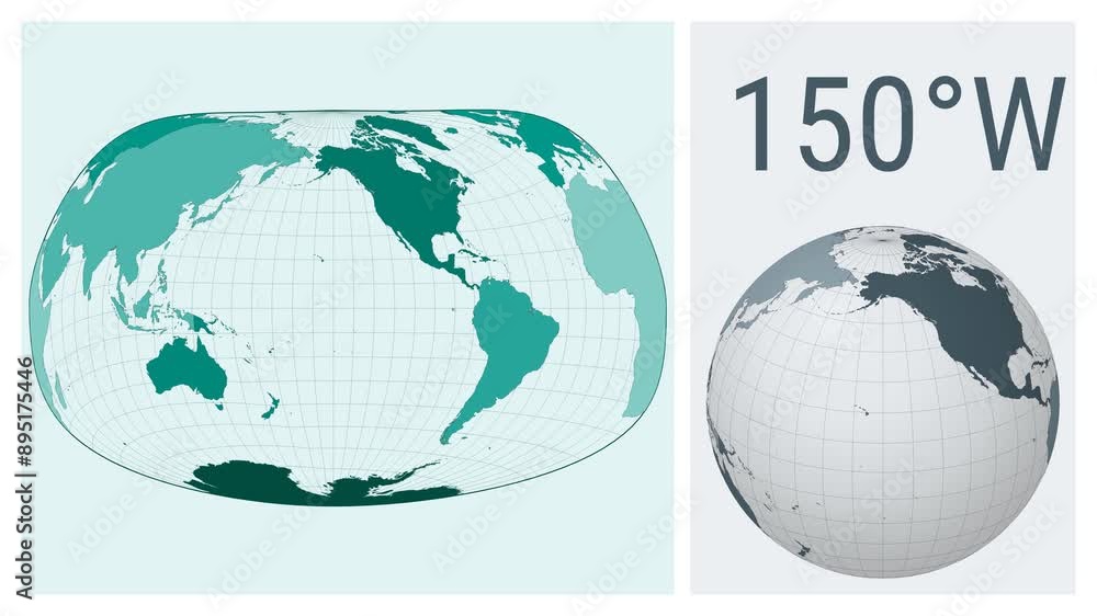 Poster world map animation. jacques bertin 1953 projection. colored continents style. animated world map in