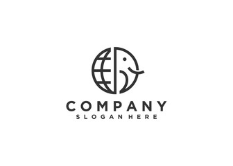 Elephant logo icon design vector template in line art