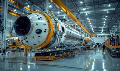Cutting-edge aerospace facility assembling spacecraft, advancing exploration and technological progress in the aerospace industry