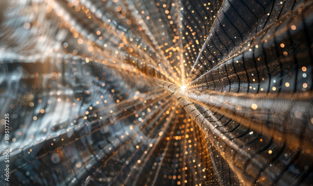 Aufkleber metallic threads woven into a shimmering, abstract starburst pattern, combining texture and light fo